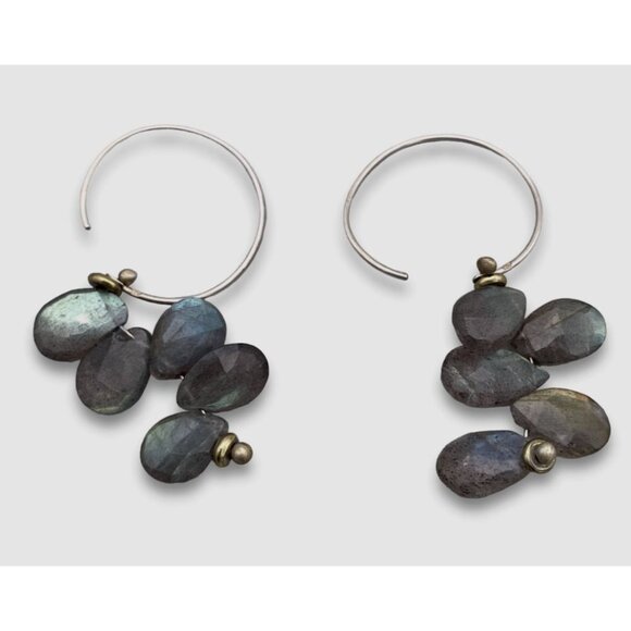 925 Sterling Silver Labradorite Faceted Cluster Earrings